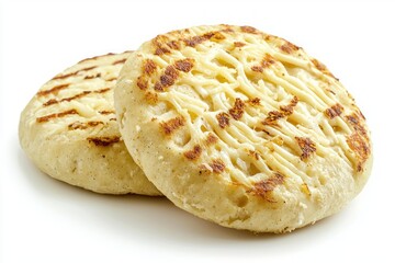 Freshly grilled arepas with cheese tempting cuisine a close up captures delicious taste of the traditional breakfast isolated on white