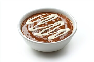 Fototapeta premium Creamy Chocolate Sauce in White Bowl against Clean Background for Delicious Culinary Sweetness