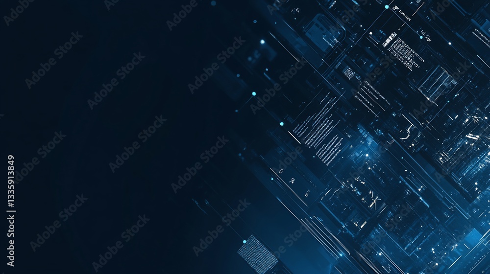 Poster abstract technology background with digital code and circuit board elements a digital blue print