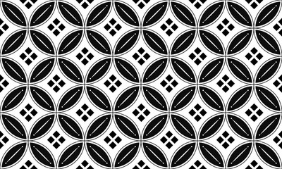 Fototapeta premium Indonesian batik motif with floral pattern. indonesian batik seamless pattern vector. black white seamless pattern background
