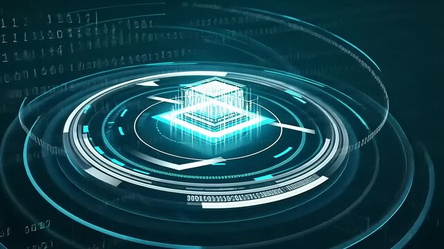 Global Business Technology with Binary Code and Blue Digital Waves