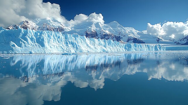 Glacier calving into the ocean with rising sea levels, symbolizing the impact of global warming on polar ice