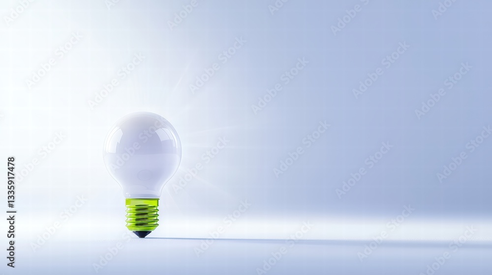 Poster a single light bulb isolated on a crisp white background highlighting its design and glow effect