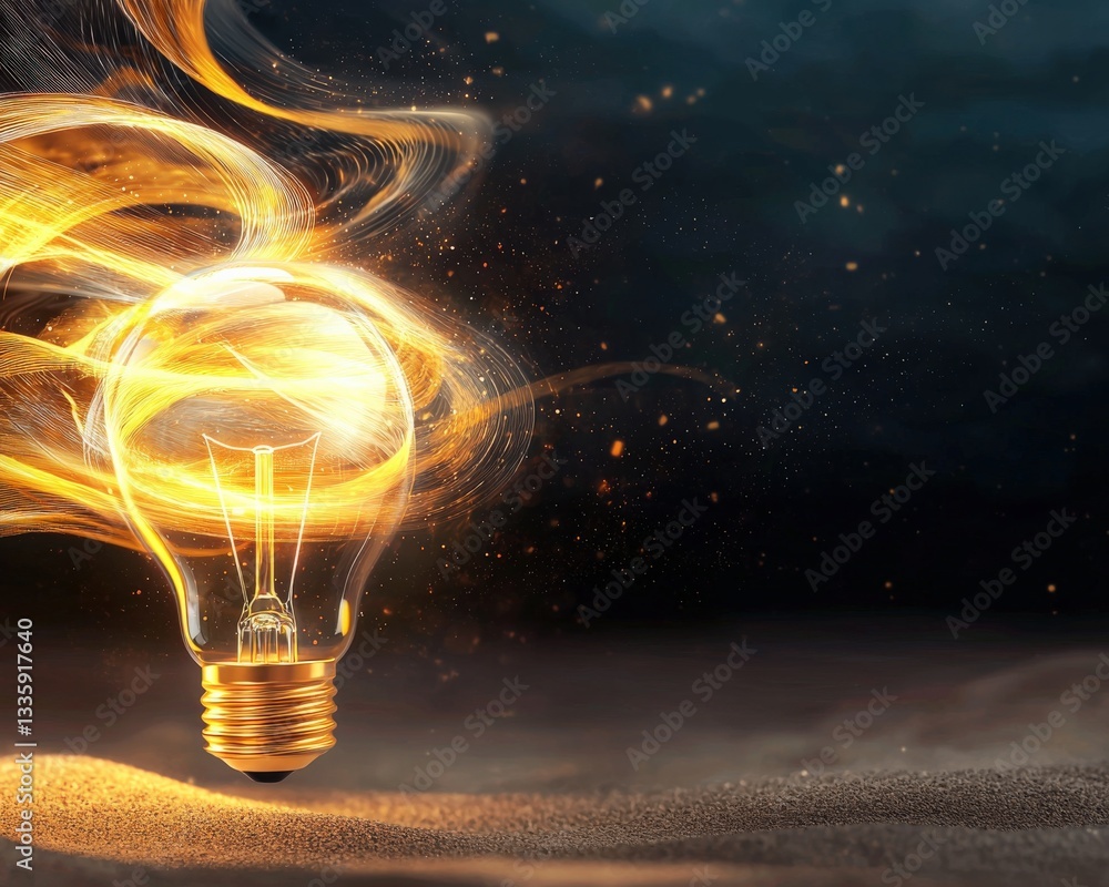 Poster a sketch of a light bulb with artistic swirls and patterns, symbolizing free-flowing creativity