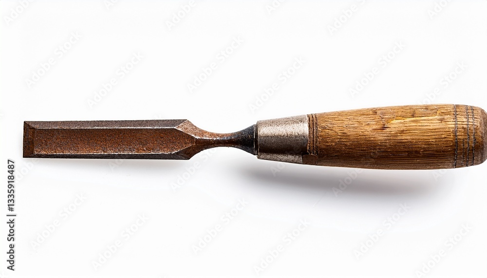 Fototapete chisel old rusty chisel on a white background