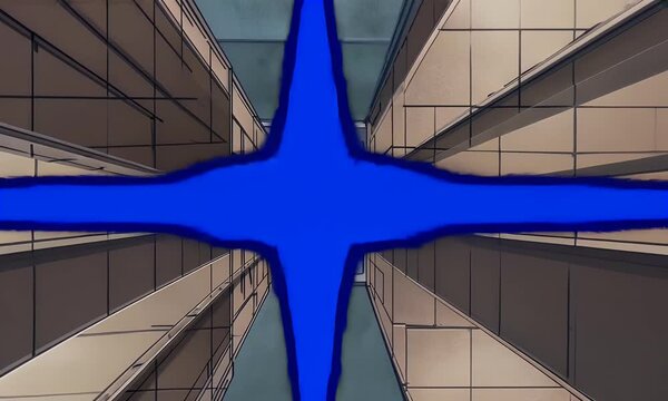 simple animated video emphasizing fluid transition effects through solid colored forms blending with asian-style structures, enhancing visual appeal as a stinger