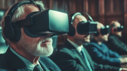 Group of Men Wearing VR Headsets in Formal Setting - Virtual Reality, Technology, Innovation