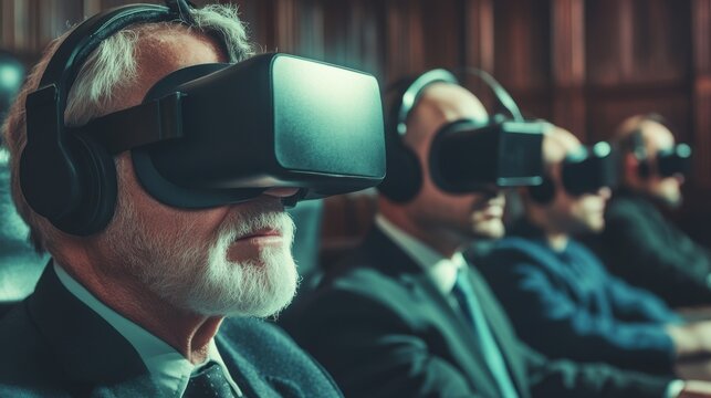 Group of Men Wearing VR Headsets in Formal Setting - Virtual Reality, Technology, Innovation