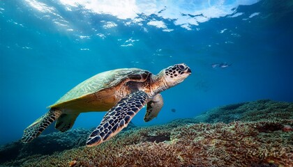 Obraz premium a turtle is swimming in the ocean