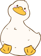 Cute Cartoon White Duck Front Sitting Hand Drawn Doodle