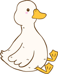 Cute Cartoon White Duck Silly Sitting Hand Drawn Doodle