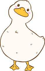 Cute Cartoon White Duck Front Standing Hand Drawn Doodle