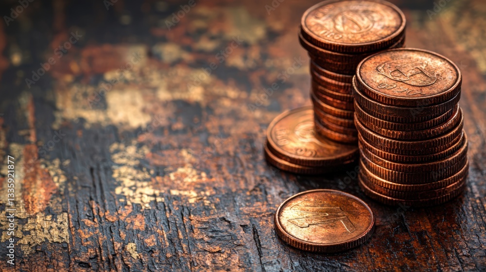 Poster close-up of various coins displaying different designs and sizes on a white surface in natural light
