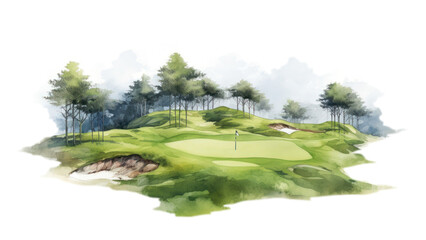 PNG watercolor style for the design of golf course isolated on a white paper background