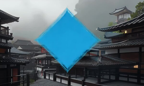 simple animated video visually merging bold abstract forms with traditional asian architecture, designed for creative and engaging stinger transitions