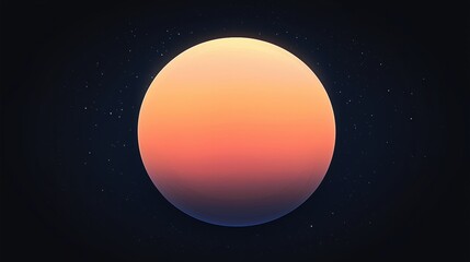A large, orange planet with a blue rim is set against a dark background with small white dots.