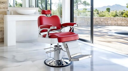 Modern barber chair setup bright salon interior design contemporary wide view stylish atmosphere