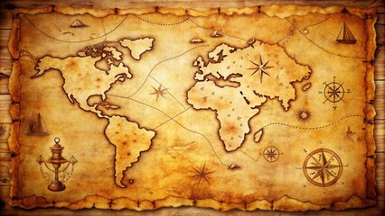 Obraz premium Vintage World Map on Old Paper Background with Nautical Elements