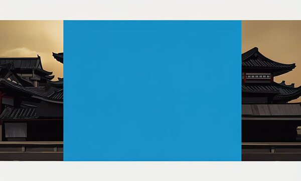 simple animated video presenting abstract solid colored form overlays blending with cultural asian structures, optimized for dynamic stinger transitions