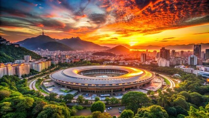 Stunning Aerial View of Stadium and City During Sunset Display