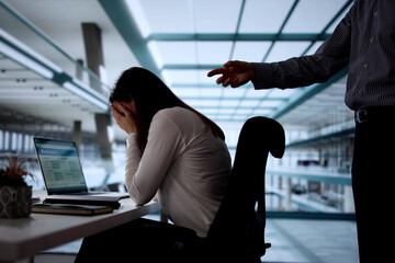 Office boss yells at worker, causing conflict and stress