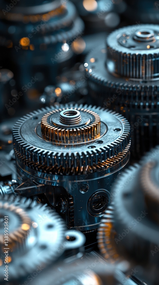 Poster intricate clock design featuring interlocking gears showcasing mechanical engineering artistry