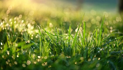 Obraz premium green grass and drops of morning dew