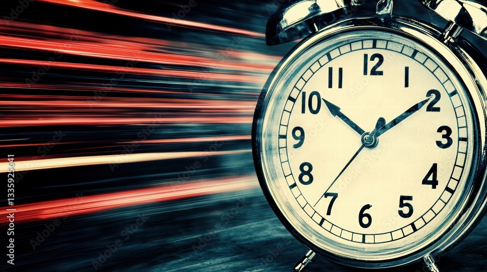 Poster dynamic clock illustrating motion through unique design elements highlighting the concept of time