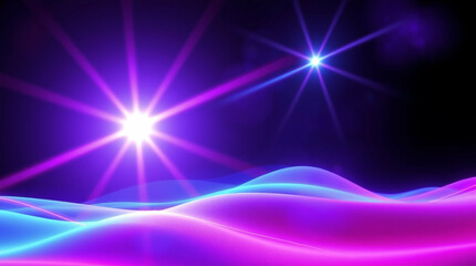 Fototapeta premium Abstract neon landscape with bright light flares and undulating gradient waves