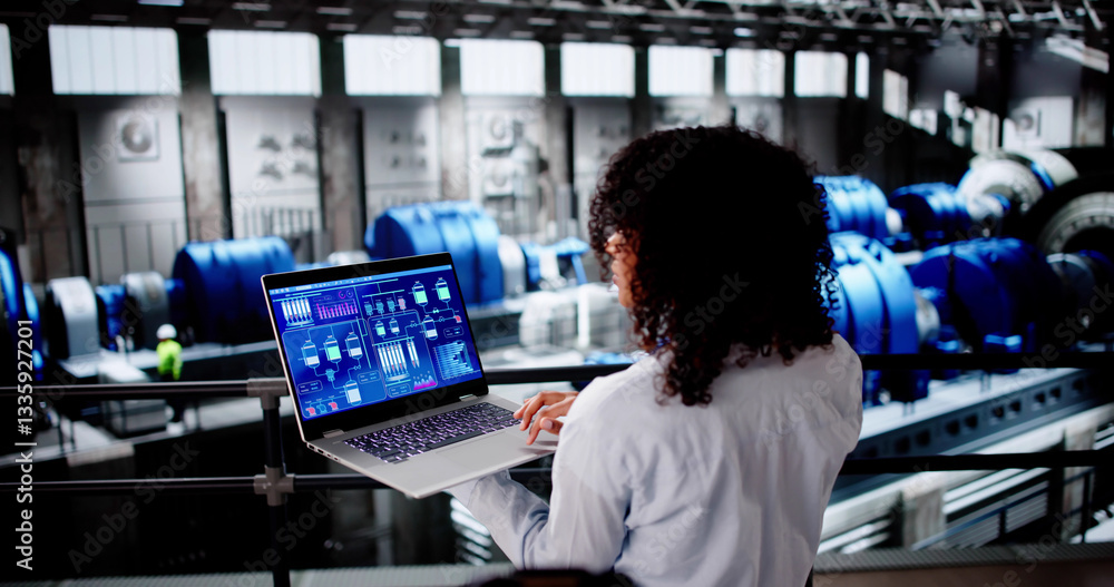 Poster engineer worker using laptop