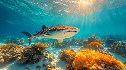 Fototapeta premium Ocean Shark Coral Reef Sunlight