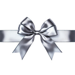 Naklejka premium silver satin gift bow with ribbon isolated on white or transparent background