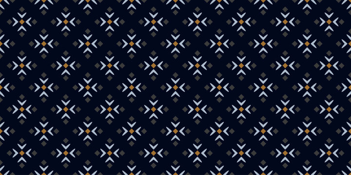 Elegant pattern classic blue background square motif. Abstract line shape geometric ornament seamless diamonds design. Modern concept art textile swatch ladies dress, man shirt all over print block.