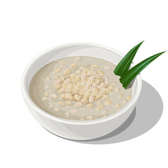 Traditional Wheat Porridge Vector Illustration. Creamy Asian Dessert with Coconut Milk and Palm Sugar.