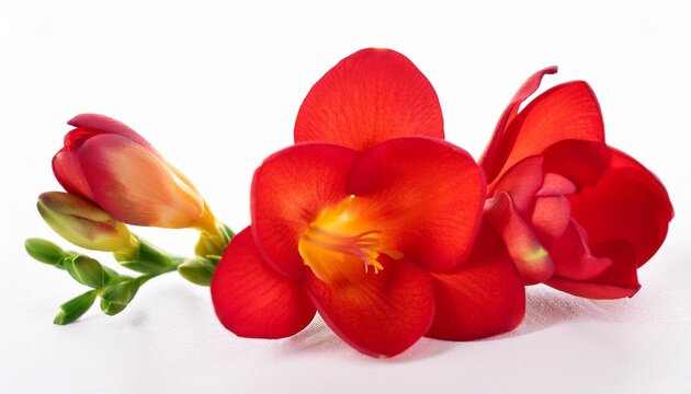 isolated red freesia flower on white background