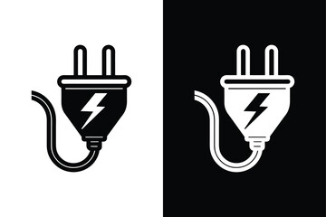 Electric Cord & Socket Symbol. Editable Silhouette for Tech & Energy Use
