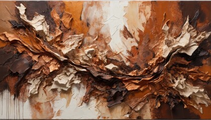 Abstract Artwork: Copper and Ivory Textures, Modern Art Sculpture, Impasto Technique, Gallery Display