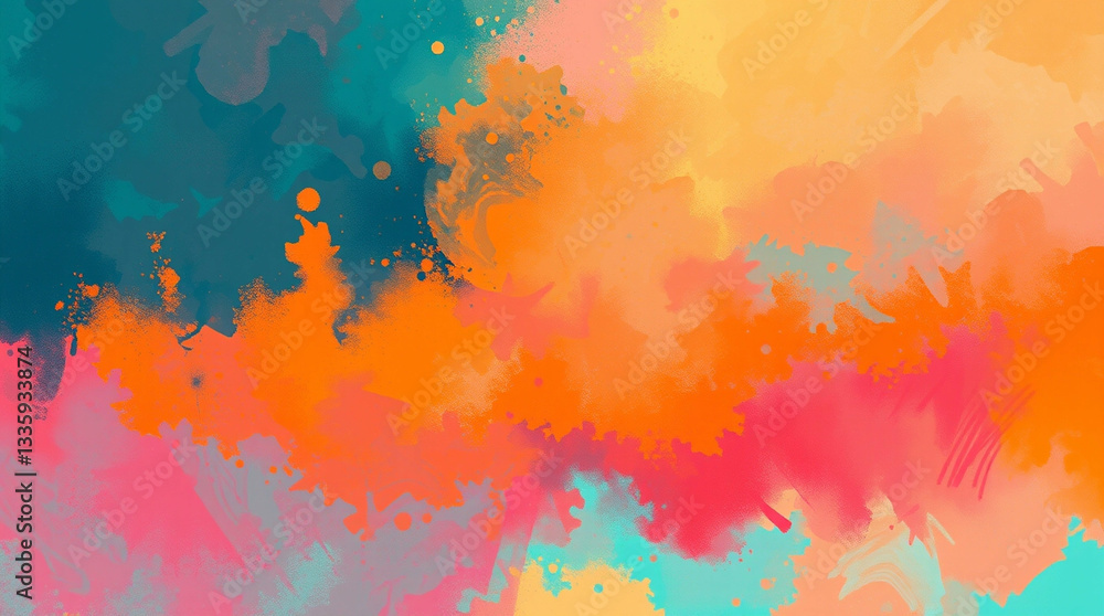 Poster dynamic brushstroke background with vibrant color palette for creative projects