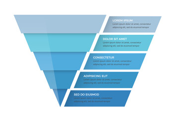 Five-parts sales funnel chart, infographic template, vector eps10 illustration