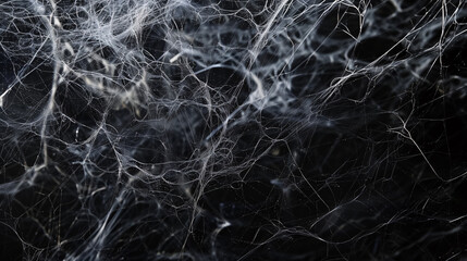 Real creepy spider webs on black banner