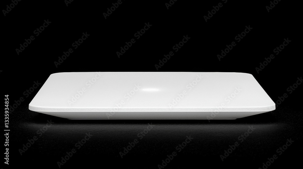 Poster a white square object with a light in the center.