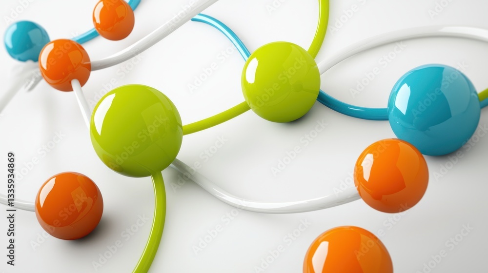 Aufkleber abstract connection network of colored spheres with bright background futuristic design concept