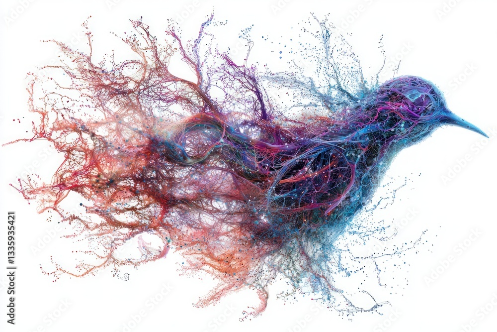 Aufkleber artistic avian abstract network connection design with vivid colors and intricate details isolated o
