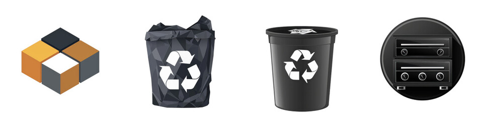 Obraz premium Recycling bins and waste isolated on white or transparent