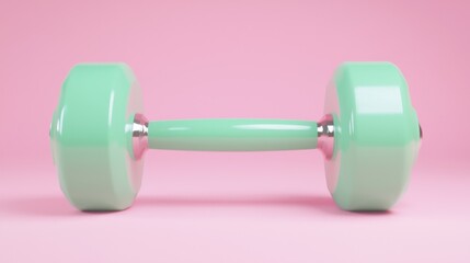 Obraz premium Green Dumbbell on Pink Background for Fitness and Exercise Themes