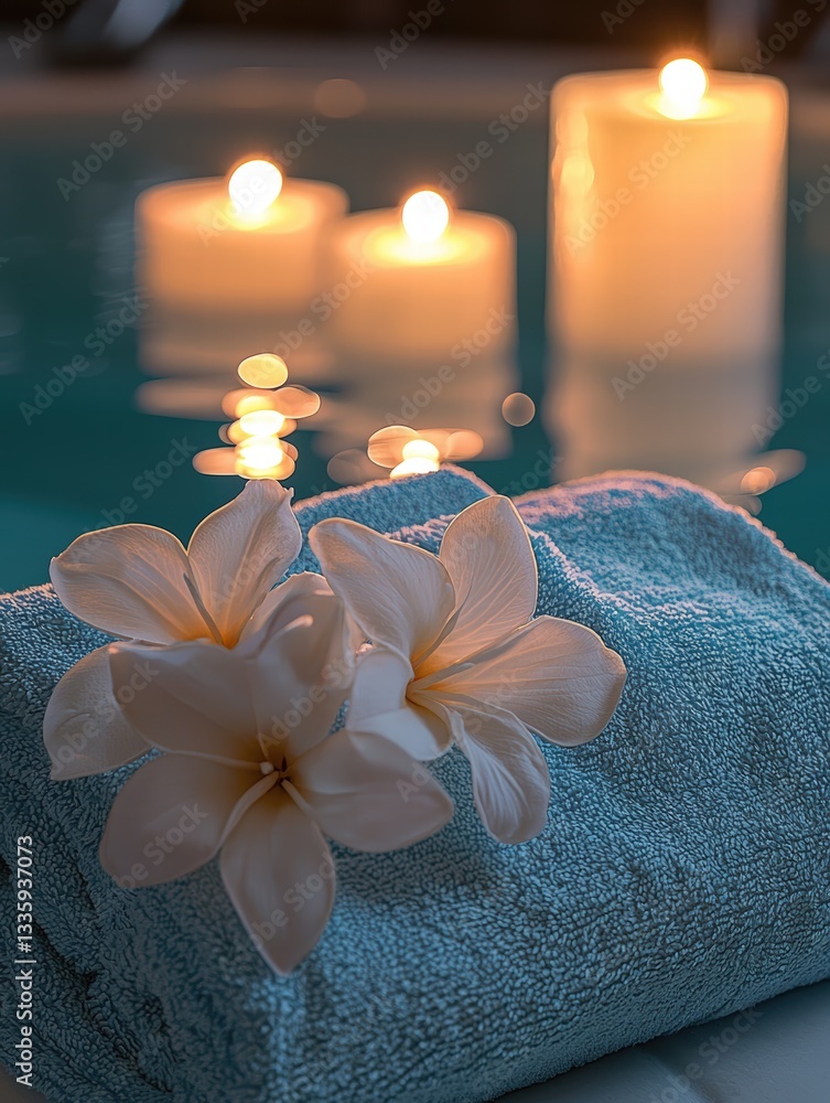 Aufkleber towel and candles set up for a relaxing spa experience creating a calm and peaceful atmosphere
