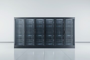 Server room in data center with rack servers hosting and networking infrastructure system technology