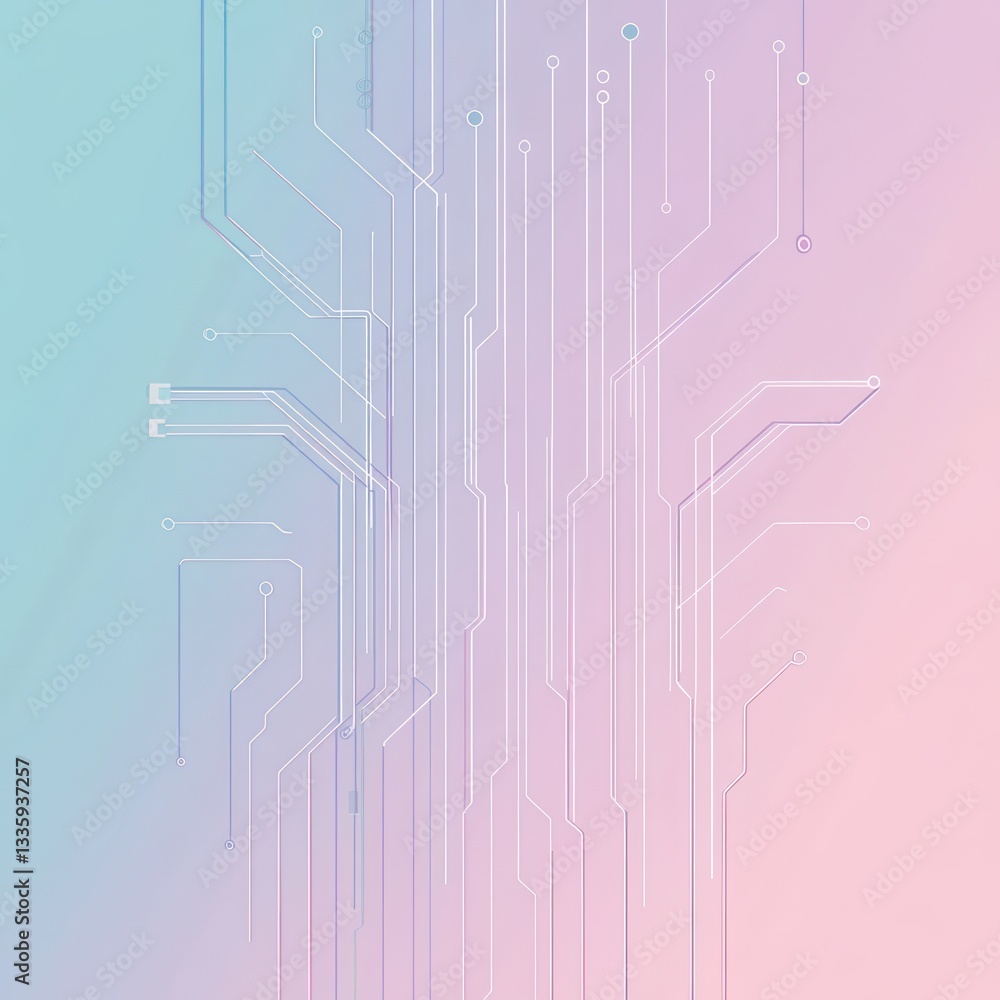 Poster geometric tech backdrop depicting circuit board lines with vibrant pink and blue gradient effect sty