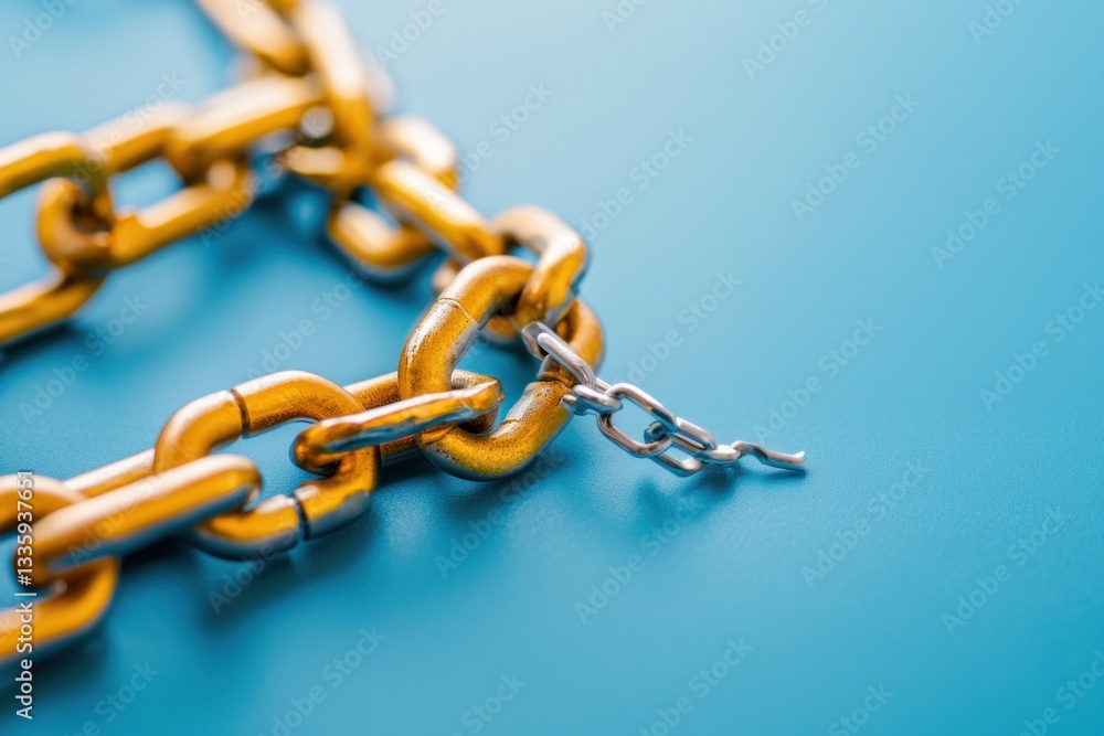Aufkleber Golden chain links on a light blue background symbolizing connection strength and security in studio shot