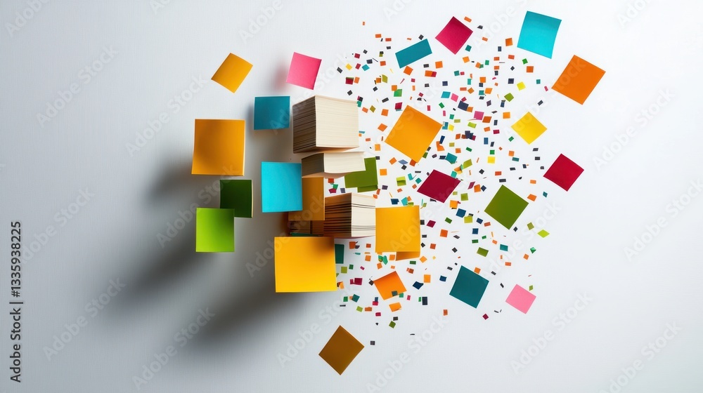 Poster creative colorful sticky notes and confetti on white tabletop a visual representation of teamwork an